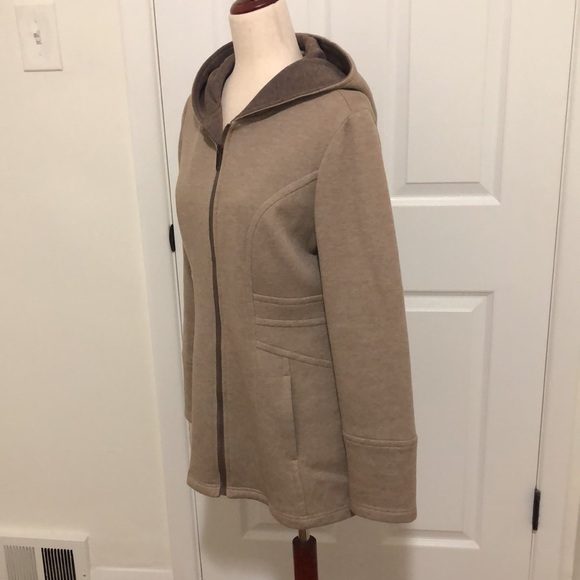Sebby Collection Taupe Heathered/Nutmeg Colored Hooded Jacket - Size Medium - Picture 2 of 9